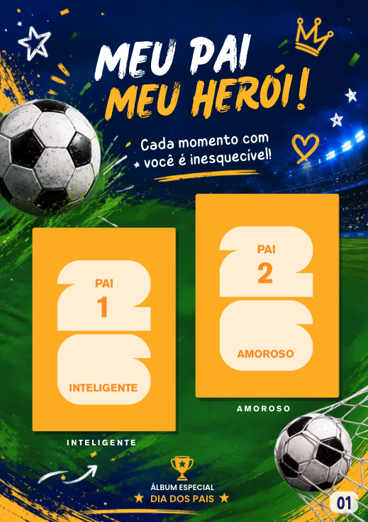 Página do álbum Meu Pai Meu Herói com figurinhas personalizadas